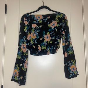 Target floral flowy long sleeve crop top